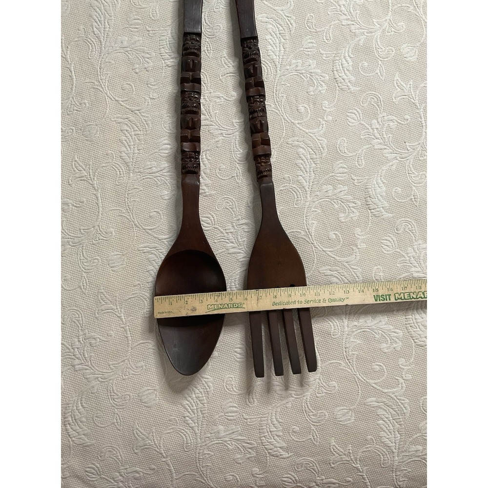 Vintage MCM Fork Spoon Kitchen Wall Decor Tiki Totem Pole Hand Carved Wood 29" - Picture 8 of 16